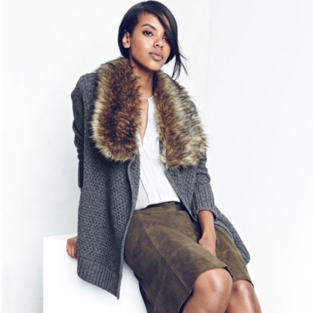 Joie Gray Coat with Faux Fur Collar